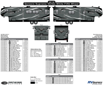 Genesis Supreme - Vortex - 2018 Vortex White-Gray Fifth Wheel