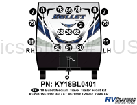 18 Piece 2018 Bullet Medium Travel Trailer Front Graphics Kit