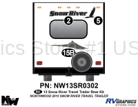 3 Piece 2013 Snow River Travel Trailer Rear Graphics Kit