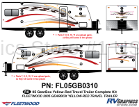 23 Piece 2005 Gearbox Travel Trailer Complete Graphics Kit Yellow-Red Version