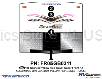 3 Piece 2005 Gearbox Travel Trailer Front Graphics Kit Yellow-Red Version