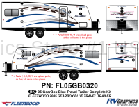 23 Piece 2005 Gearbox Travel Trailer Complete Graphics Kit Blue Version