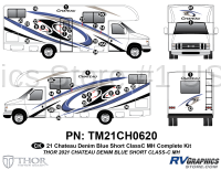 42 Piece 2021 Chateau Motorhome Complete Graphics Kit Blue Version-Short Length