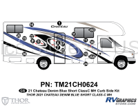 19 Piece 2021 Chateau Motorhome Curbside Graphics Kit Blue Version-Short Length