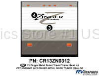2 Piece 2013 Zinger Metal Wall Travel Trailer Rear Graphics Kit