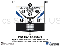 7 Piece 2015 Stellar Small Travel Trailer Blue Version Front Graphics Kit