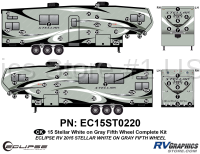 62 Piece 2015 Stellar Fifth Wheel White on Gray Version Complete Graphics Kit
