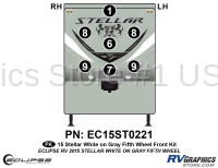 7 Piece 2015 Stellar Fifth Wheel White on Gray Version Front Graphics Kit