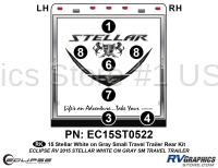 7 Piece 2015 Stellar Small Travel Trailer White on Gray Version Rear Graphics Kit