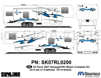 20 Piece 2007 Rampage Blue Fifth Wheel Complete Graphics Kit