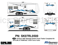 16 Piece 2007 Rampage Blue Small Travel Trailer Complete Graphics Kit