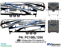 33 Piece 2015 Blaze'n Blue Fifth Wheel Complete Graphics Kit